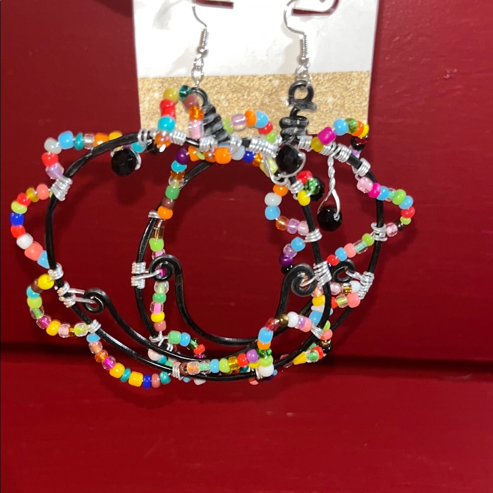 Colorful Beaded Hoop Earrings